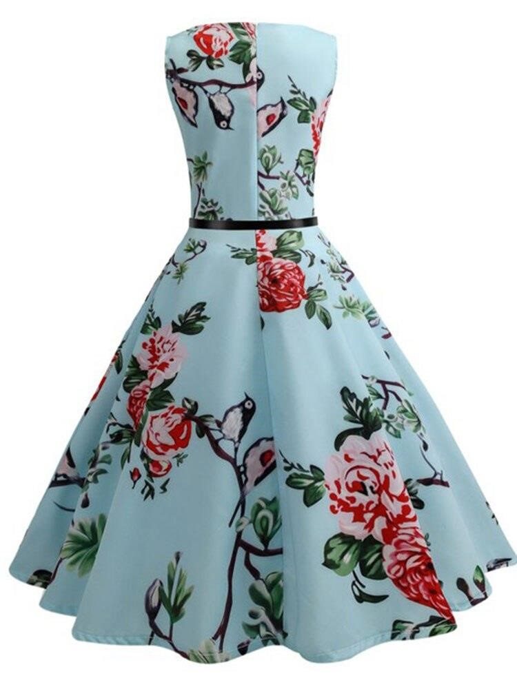 Yaz Kad n Elbiseler Rahat Cicek Retro Vintage 50 ler 60 lar Robe Rockabilly Sal ncak Pinup Seksi Parti Elbise Kolsuz elbise Ervareklam