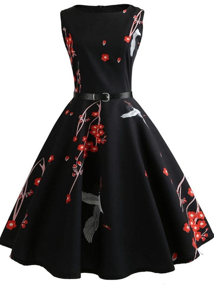 Yaz Kad n Elbiseler Rahat Cicek Retro Vintage 50 ler 60 lar Robe Rockabilly Sal ncak Pinup Seksi Parti Elbise Kolsuz elbise Ervareklam