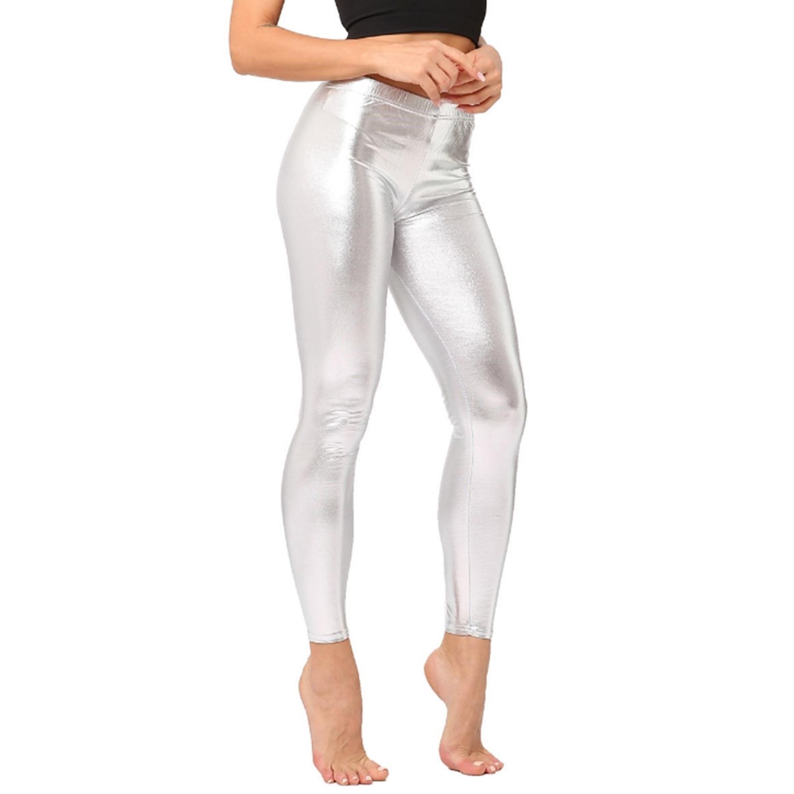 Kadın Metalik Parlak Tayt Suni Deri Pantolon Elastik Kemer Parti Dans Disko  Kostüm Kutup Dans Giyim için Tayt - Kadın leggings - Ervareklam