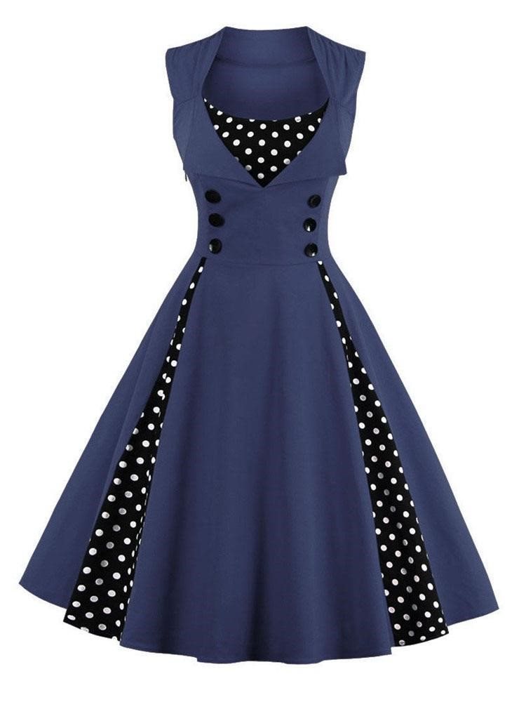 S 4XL Kad n Robe Retro Vintage Elbise 50 ler 60 lar Rockabilly Nokta Sal ncak Pin Up Yaz Parti Elbiseler Zarif Tunik Rahat Kolsuz elbise Ervareklam