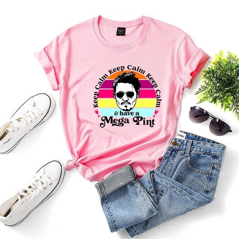 Sakin Ol Bir Mega Pint T Shirt Kad n Johnny Depp Grafik Bask T Shirt Adalet Johnny TShirt icin Unisex Yaz K sa Kollu Kad n ti ort Ervareklam